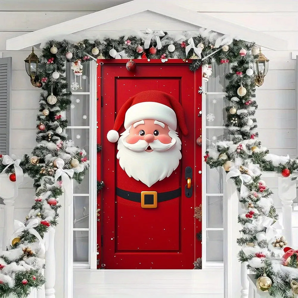 kkboxly 1pc Modern Polyester Santa Claus Door Hanging Banner - 35.4" x 70.9" Festive Holiday Decoration for New Year's Celebration, Indoor Christmas Party Decor, No Power Needed