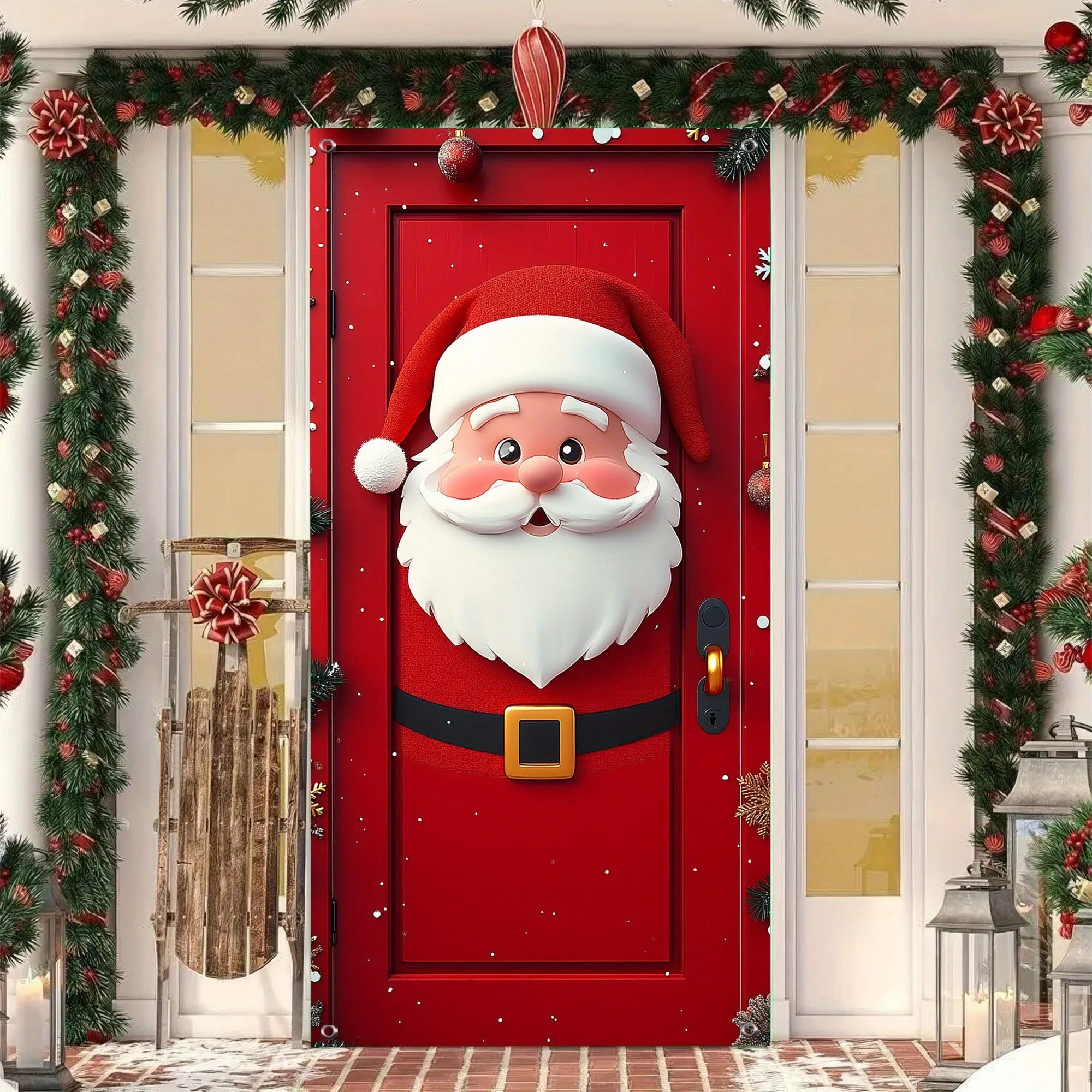 kkboxly 1pc Modern Polyester Santa Claus Door Hanging Banner - 35.4" x 70.9" Festive Holiday Decoration for New Year's Celebration, Indoor Christmas Party Decor, No Power Needed