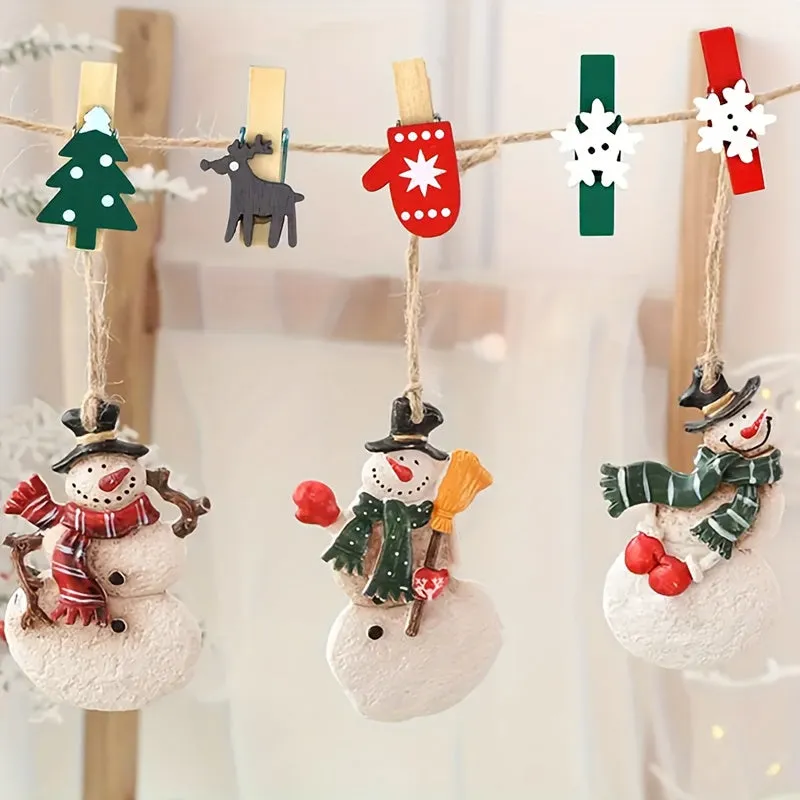 kkboxly 20-Pack Wooden Christmas Clip Charms - Festive Tree, Mitten, Reindeer, Snowflake Designs - Versatile Hanging Ornaments for Home, Wedding, Party Decor - No Electricity or Feathers Required