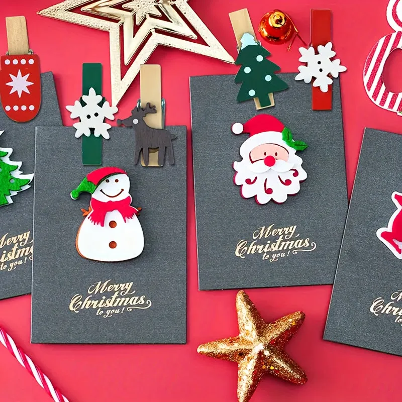 kkboxly 20-Pack Wooden Christmas Clip Charms - Festive Tree, Mitten, Reindeer, Snowflake Designs - Versatile Hanging Ornaments for Home, Wedding, Party Decor - No Electricity or Feathers Required
