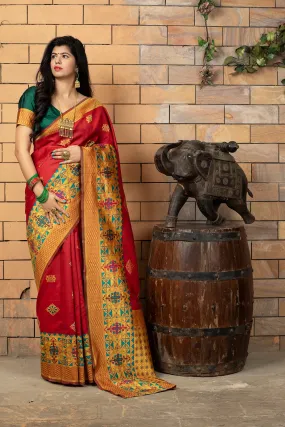 Magnetic Red Colored Festive Wear Woven Banarasi Silk Saree
