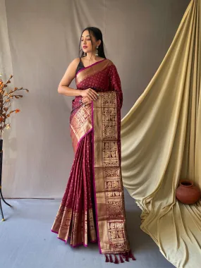 Maroon Brown Saree in Soft Silk