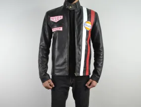 Men Cafe Racer Steve McQueen Stripe Leather Jacket Man's