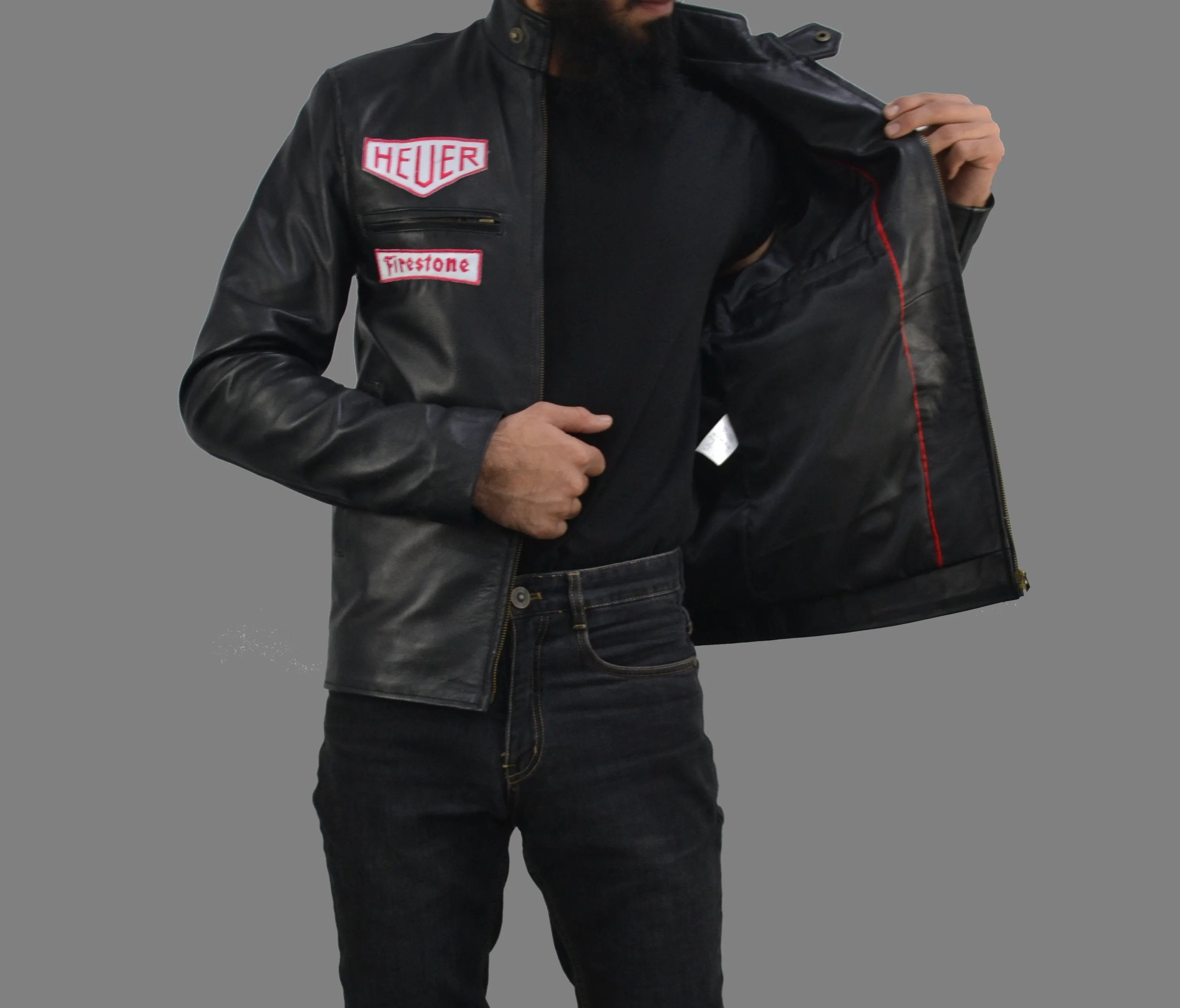 Men Cafe Racer Steve McQueen Stripe Leather Jacket Man's