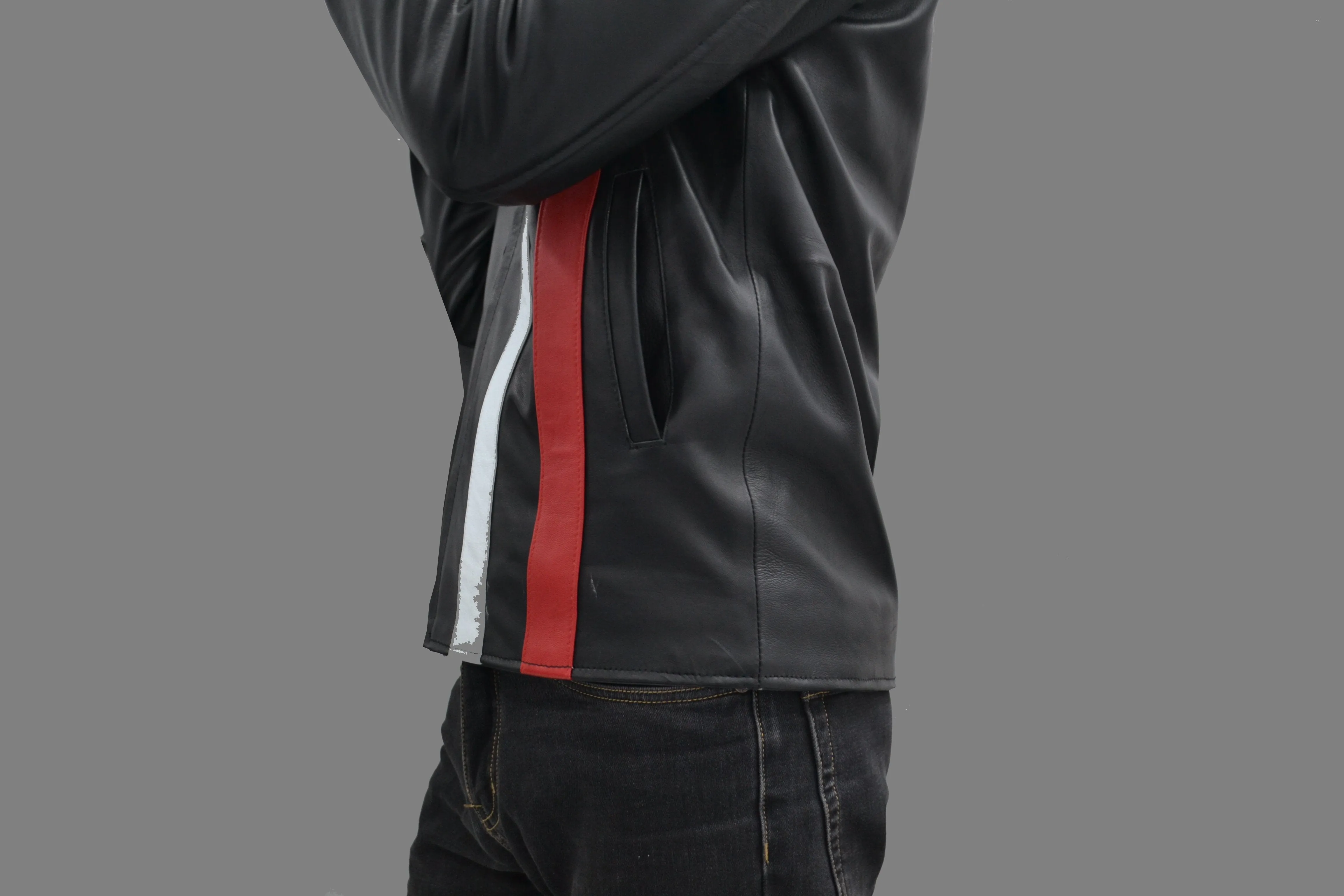 Men Cafe Racer Steve McQueen Stripe Leather Jacket Man's