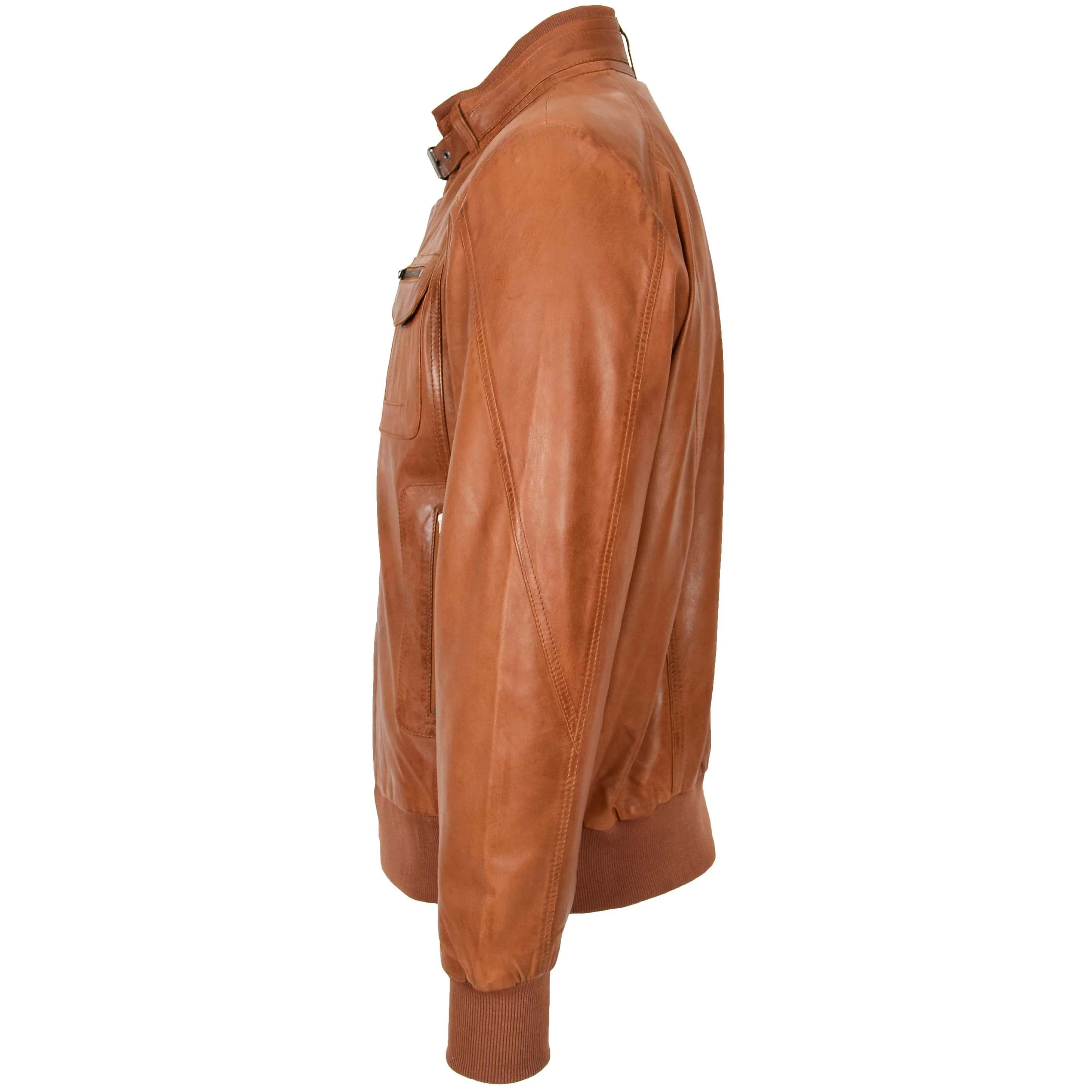 Mens Leather Bomber Flight Jacket Tom Tan