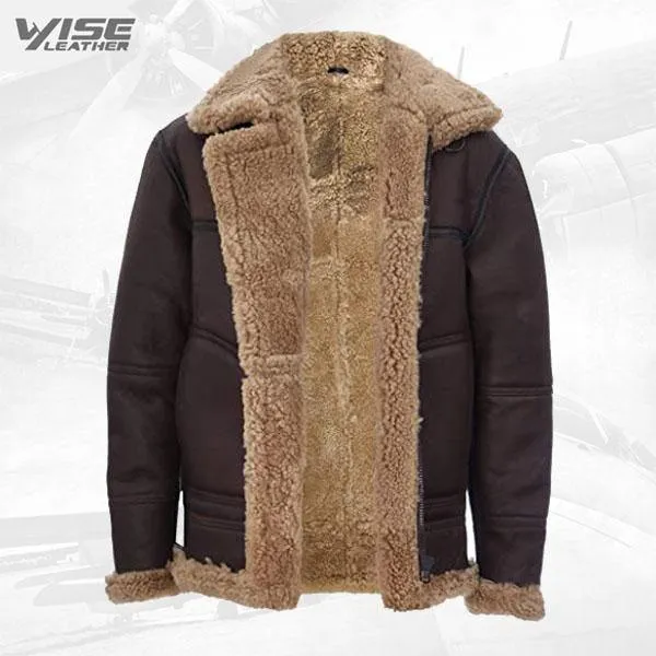 Men's Vintage Brown Ginger B3 Sheepskin Aviator Leather Jacket