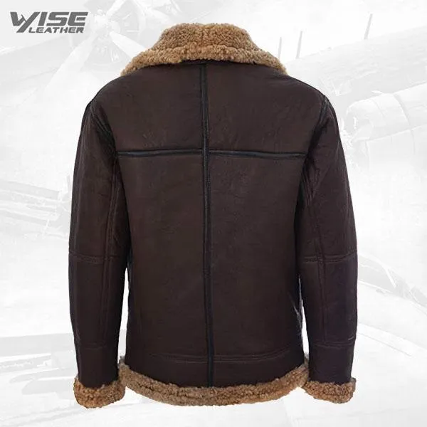 Men's Vintage Brown Ginger B3 Sheepskin Aviator Leather Jacket