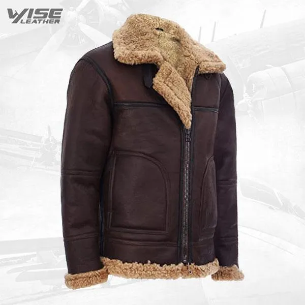 Men's Vintage Brown Ginger B3 Sheepskin Aviator Leather Jacket