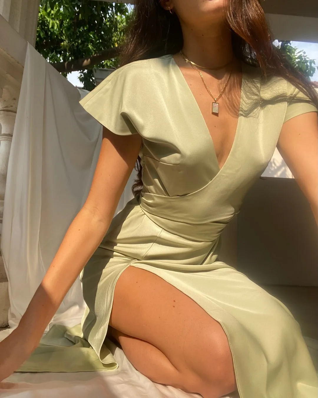 Mint Wrap Silk Dress