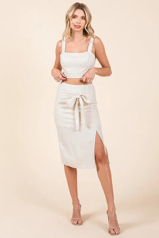 Natural 2 Piece Linen Crop Cop and Pencil Skirt Set