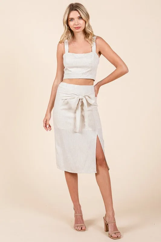Natural 2 Piece Linen Crop Cop and Pencil Skirt Set