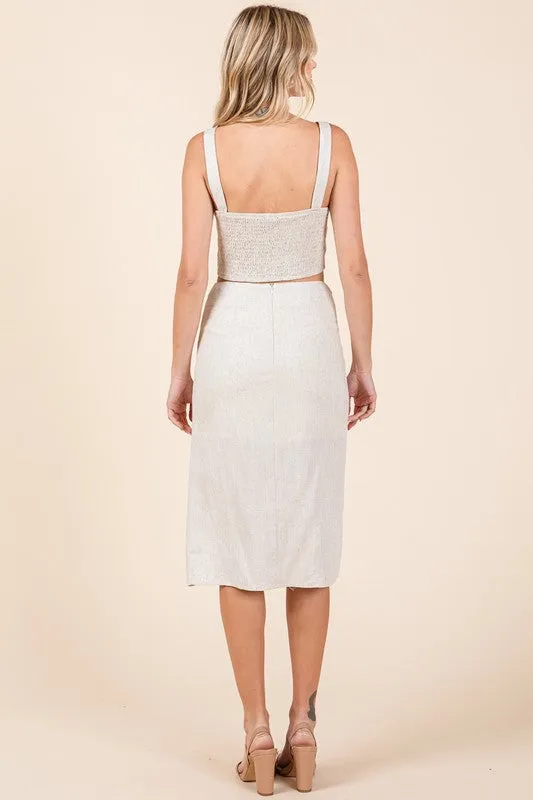 Natural 2 Piece Linen Crop Cop and Pencil Skirt Set
