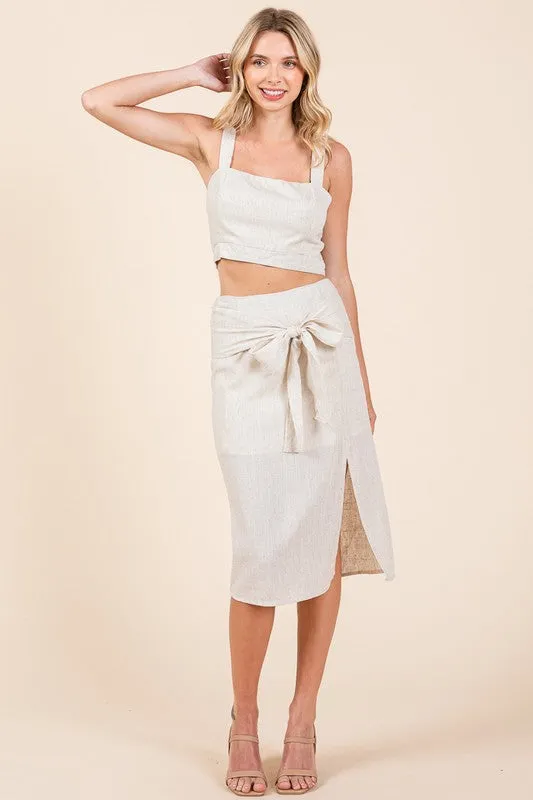Natural 2 Piece Linen Crop Cop and Pencil Skirt Set