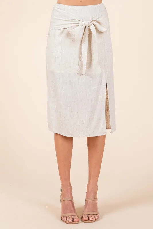 Natural 2 Piece Linen Crop Cop and Pencil Skirt Set