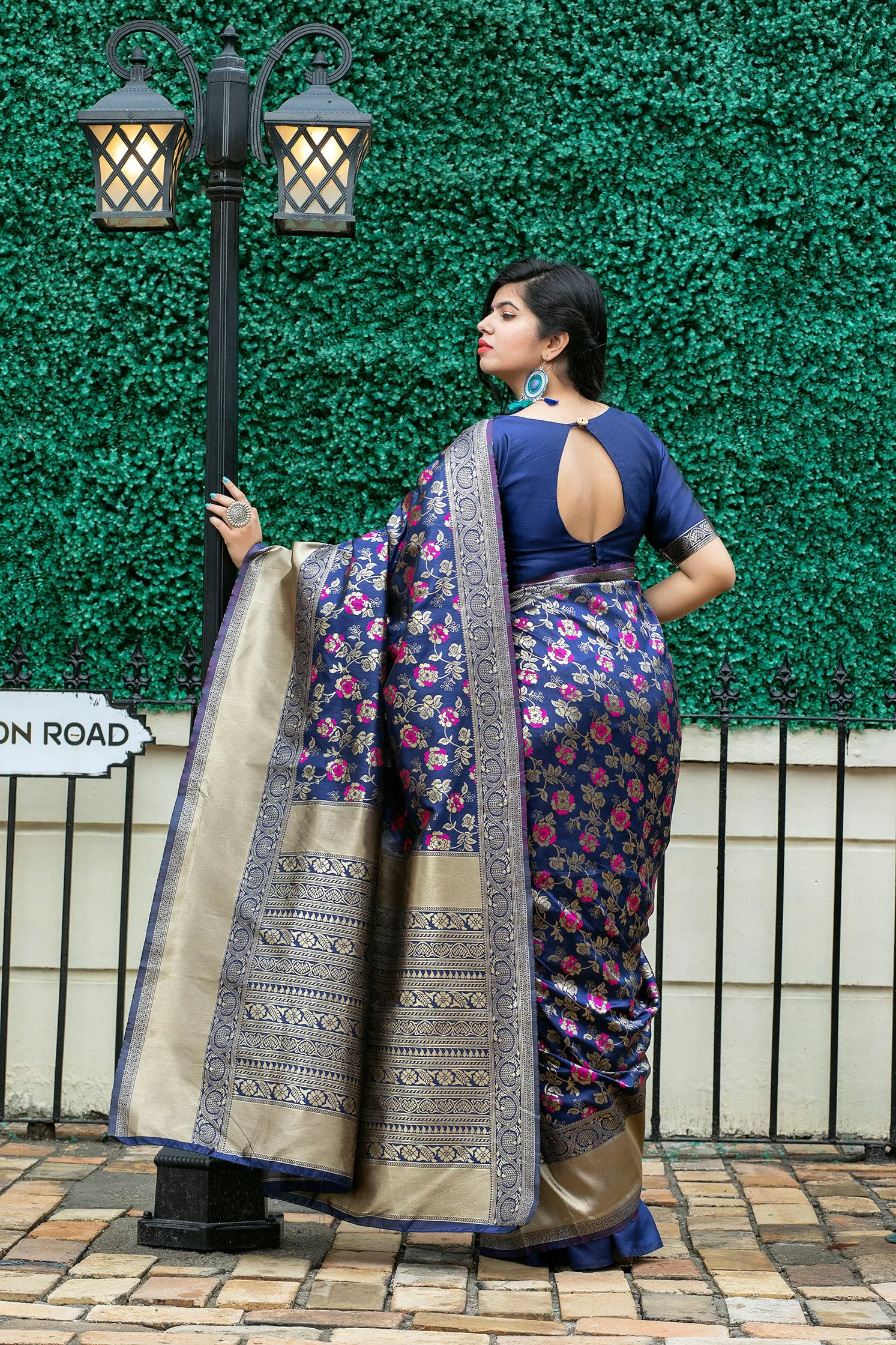 Navy Blue Weaving Banarasi Silk Festive Saree With Blouse