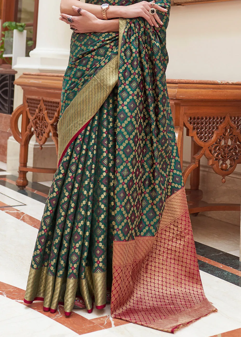 Opal Green Handloom Patola Weave Silk Saree