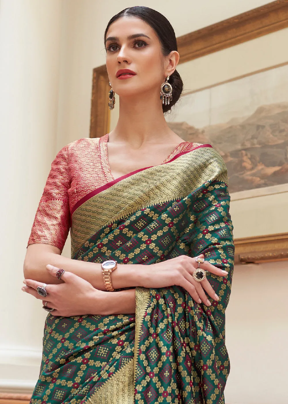 Opal Green Handloom Patola Weave Silk Saree
