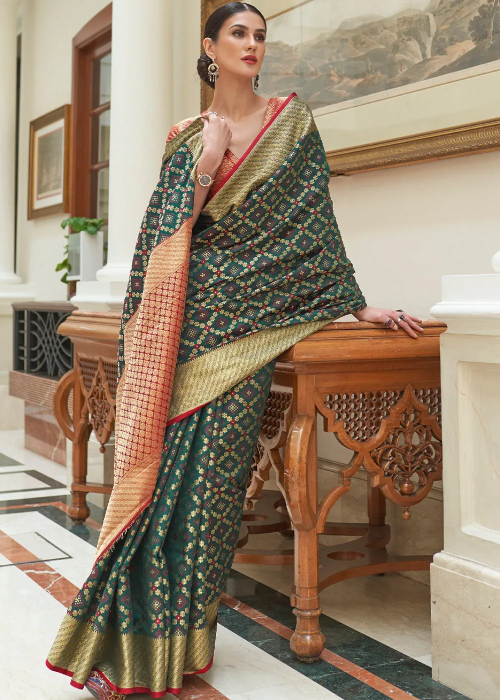 Opal Green Handloom Patola Weave Silk Saree