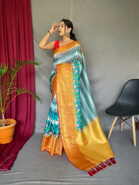 Pacific Blue Saree in Kalamkari Print