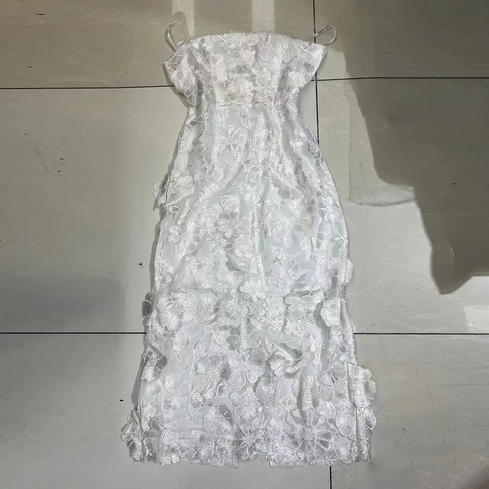 Patchwork Appliques Colorblock Elegant Dresses For Women Strapless Sleeveless High Waist Backless Temperament Dress Female