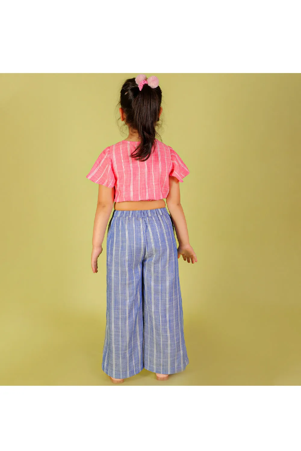 Pink And Blue Stripe Printed Top With Palazzo Set