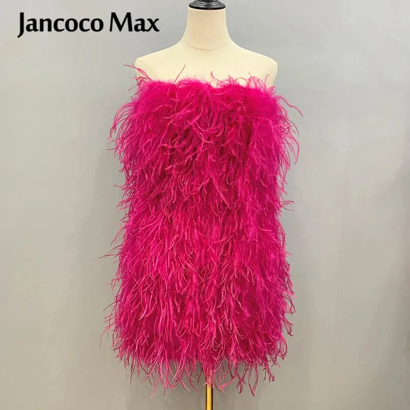 Pink Wrap Feather Fur Dress