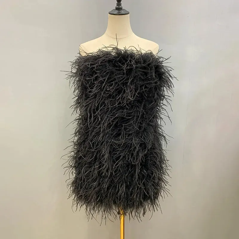 Pink Wrap Feather Fur Dress