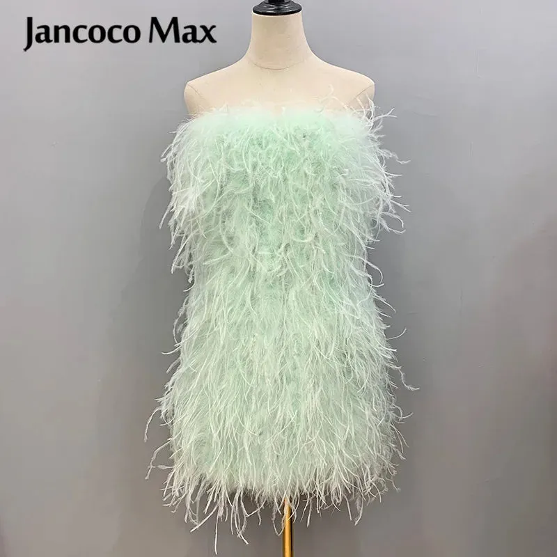 Pink Wrap Feather Fur Dress