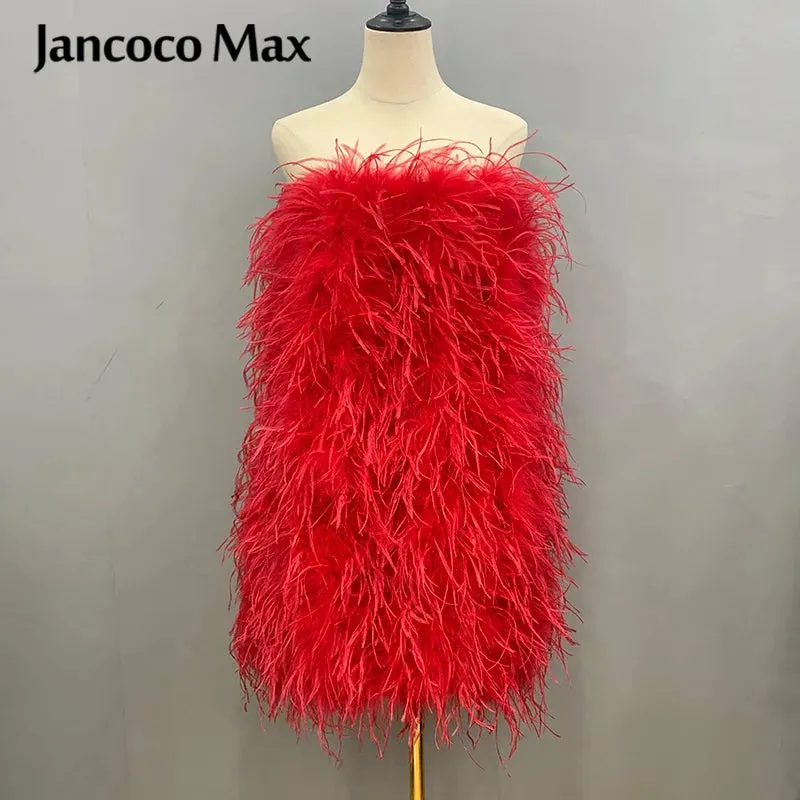 Pink Wrap Feather Fur Dress