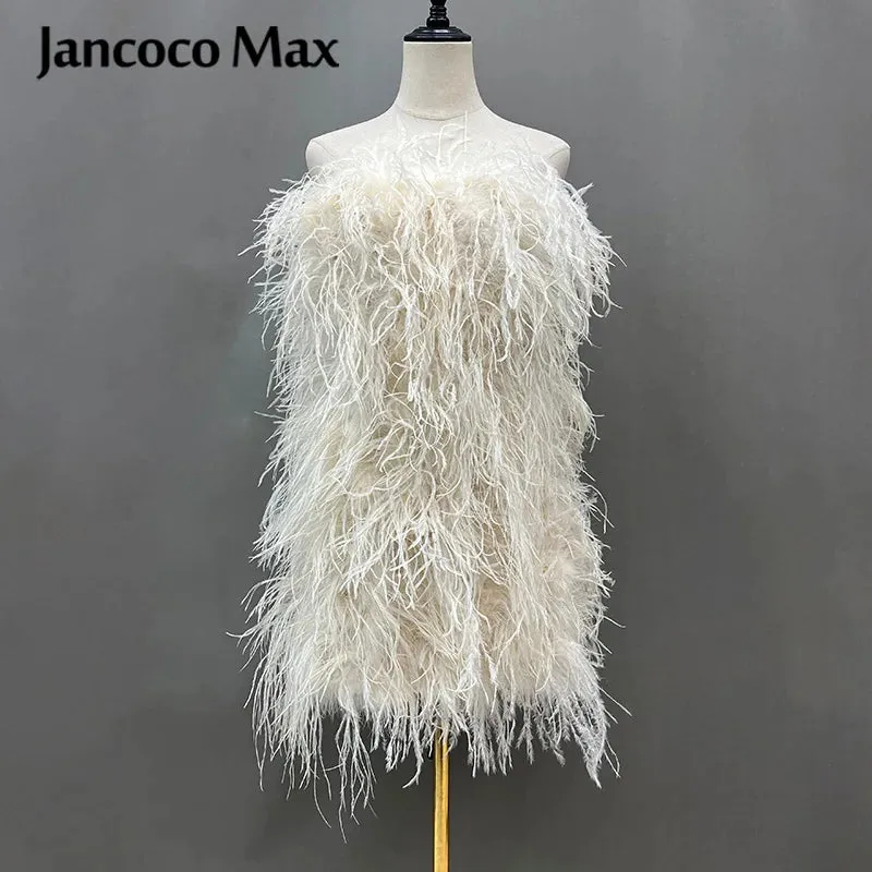 Pink Wrap Feather Fur Dress