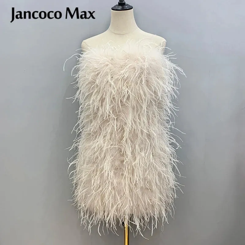 Pink Wrap Feather Fur Dress