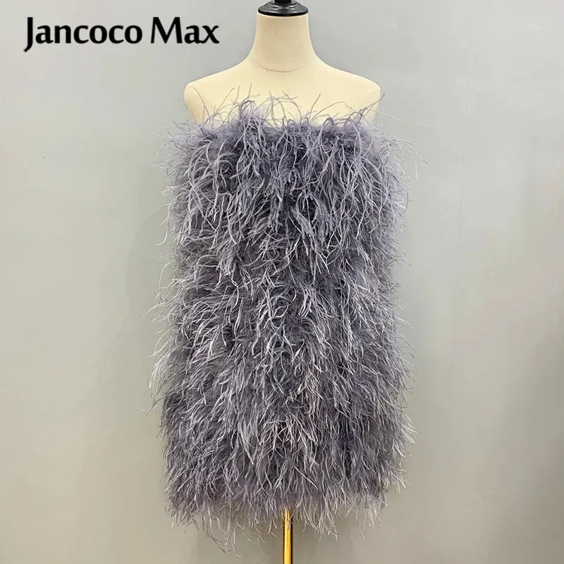 Pink Wrap Feather Fur Dress