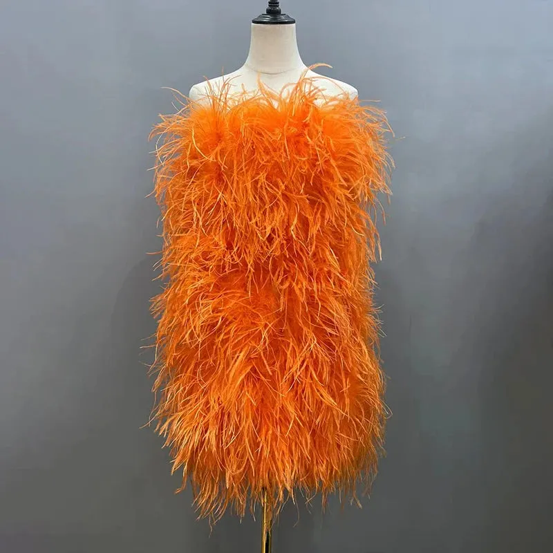 Pink Wrap Feather Fur Dress
