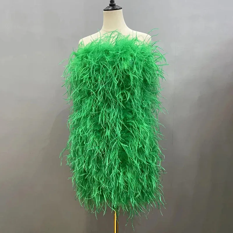 Pink Wrap Feather Fur Dress