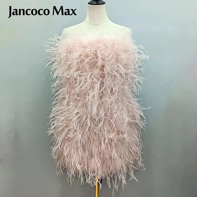 Pink Wrap Feather Fur Dress
