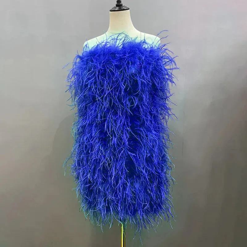 Pink Wrap Feather Fur Dress