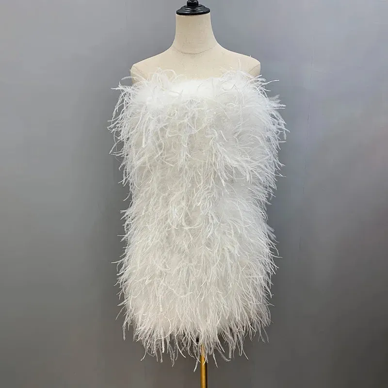Pink Wrap Feather Fur Dress