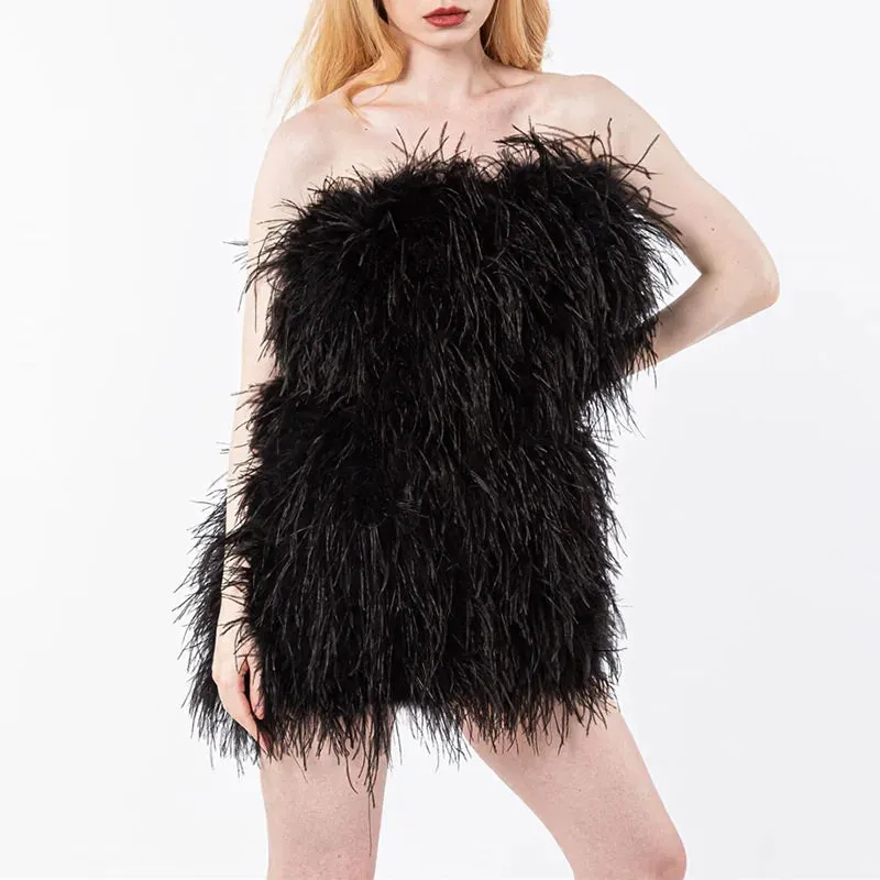 Pink Wrap Feather Fur Dress