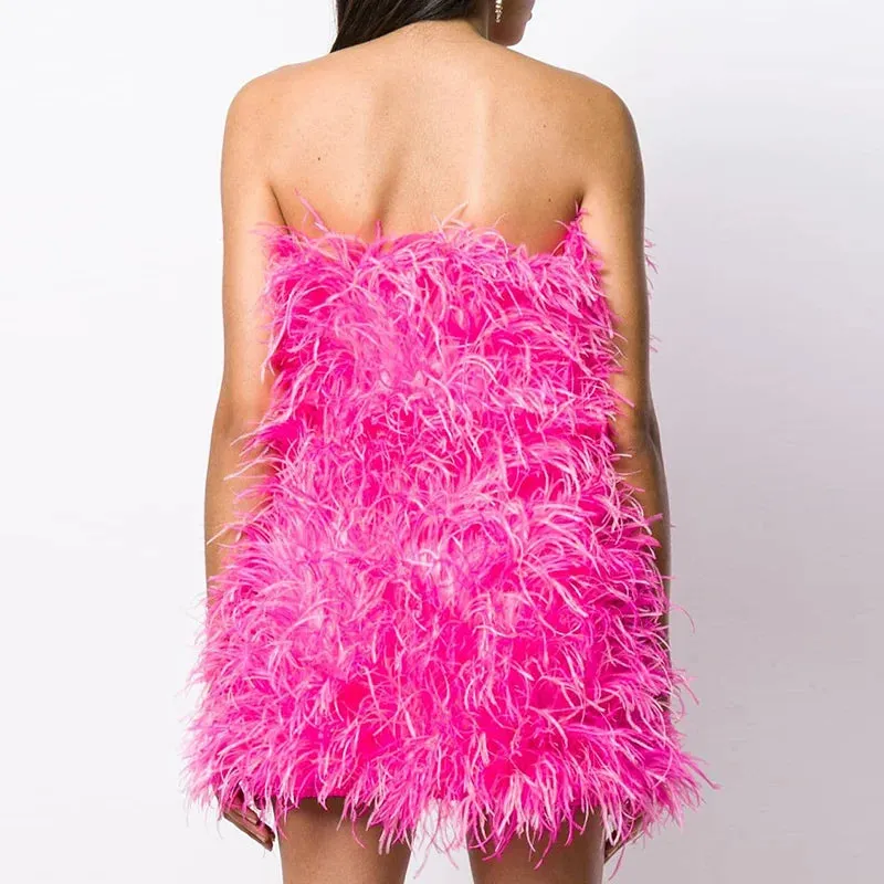 Pink Wrap Feather Fur Dress
