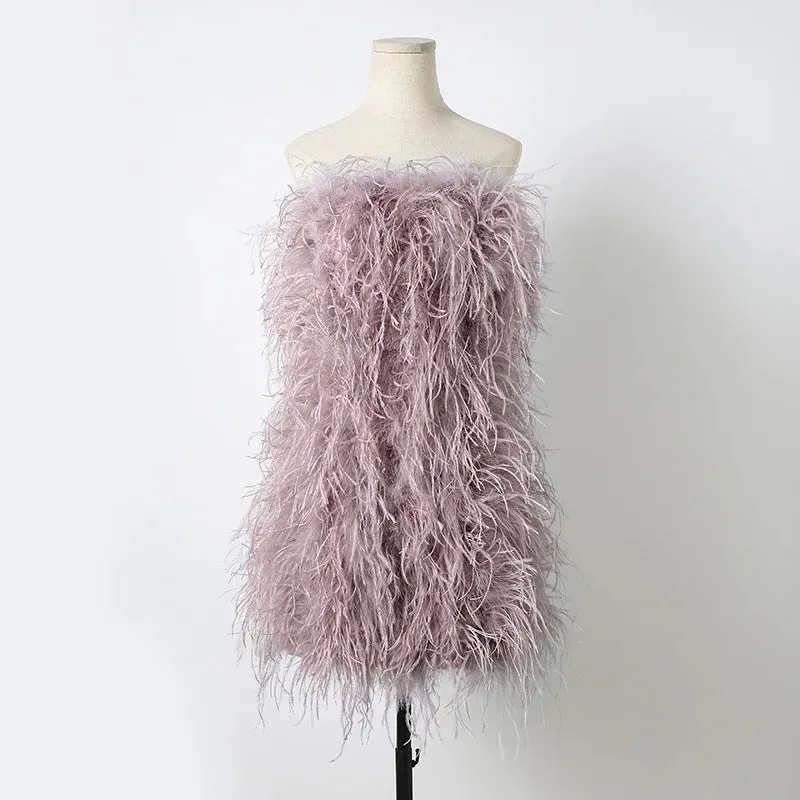 Pink Wrap Feather Fur Dress