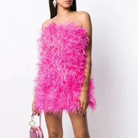 Pink Wrap Feather Fur Dress