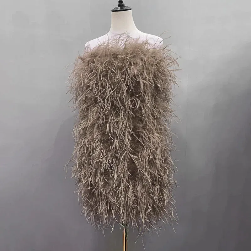 Pink Wrap Feather Fur Dress