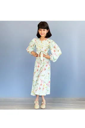 Sea Green Floral Printed Full Sleeves Top With Palazzo Set