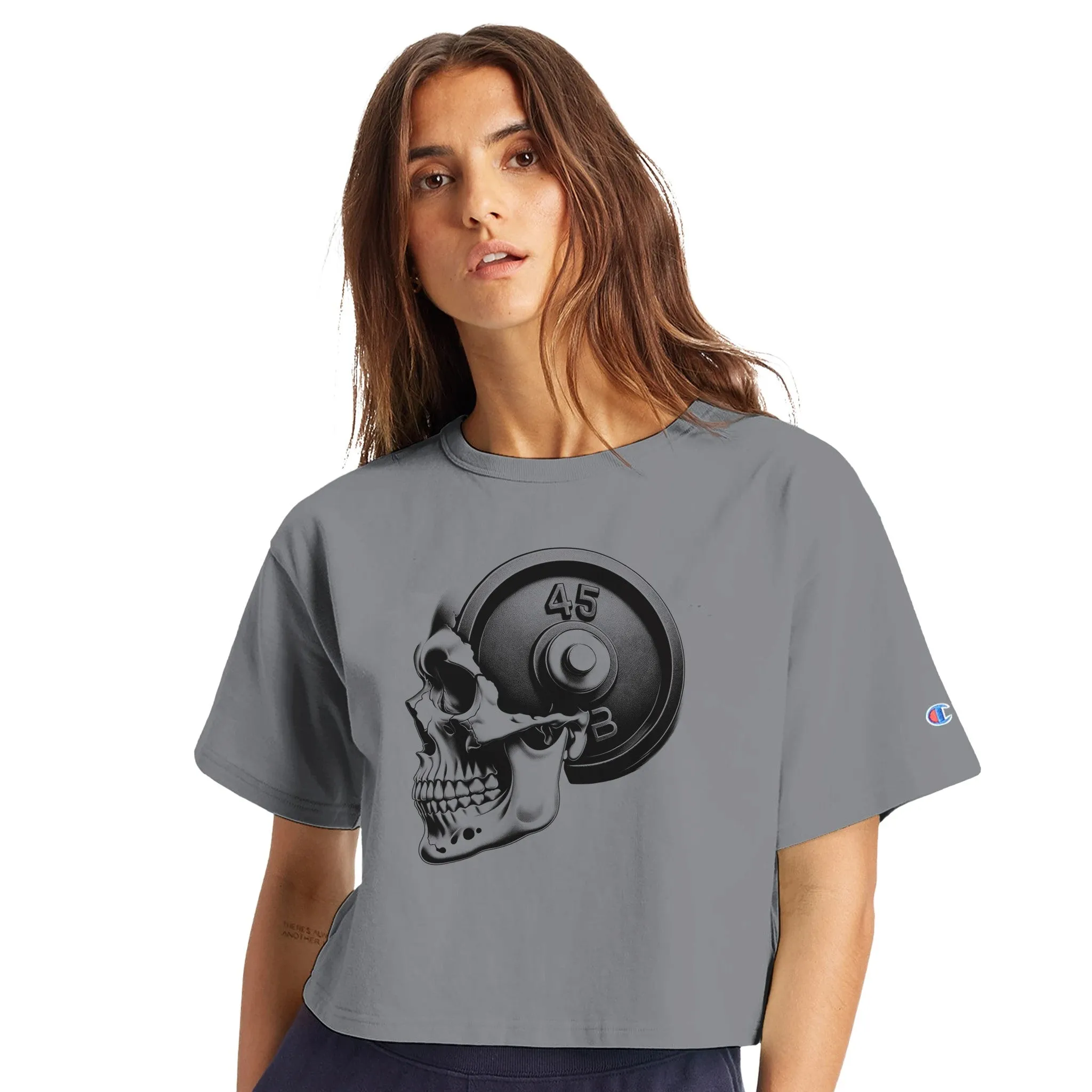 Skull Weightlifting Women's Cropped Heritage Crewneck T-Shirt
