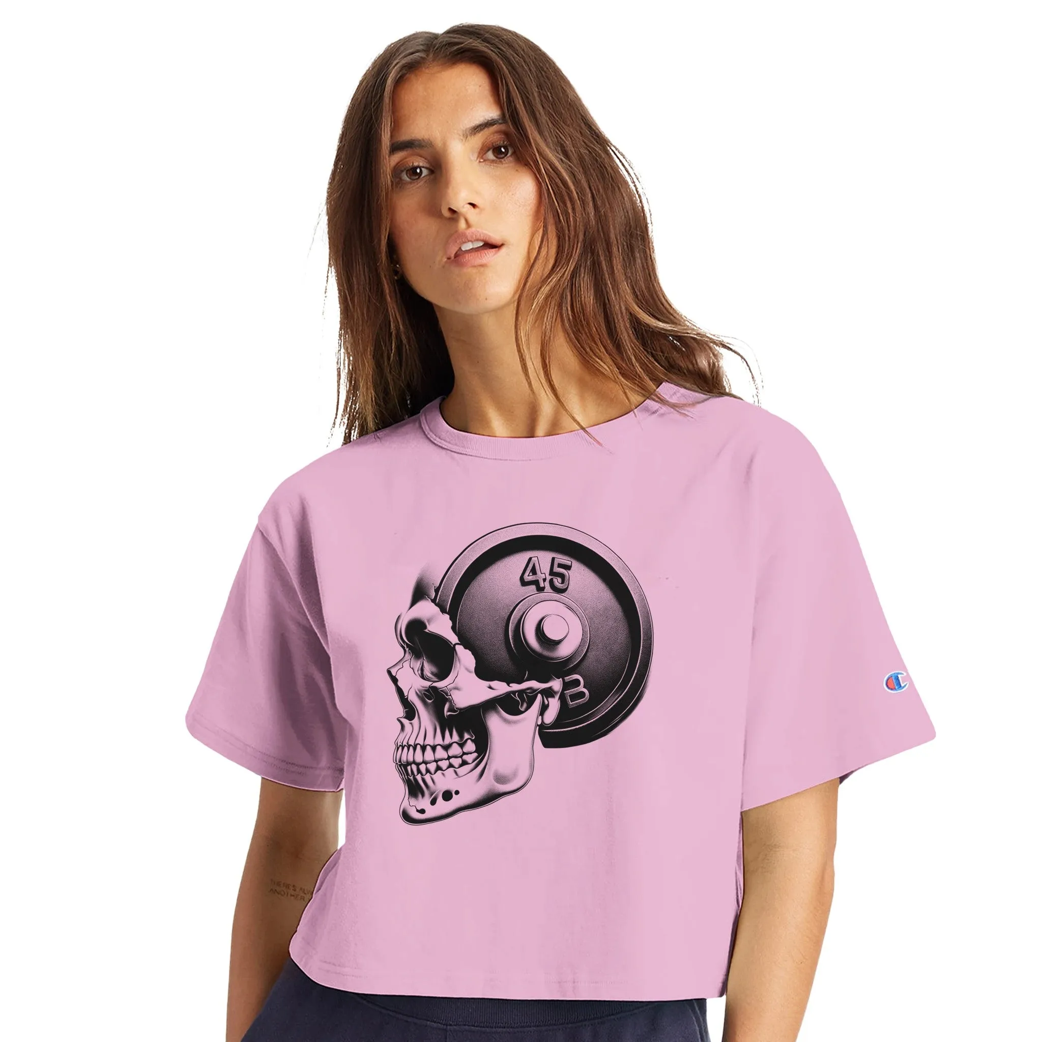 Skull Weightlifting Women's Cropped Heritage Crewneck T-Shirt