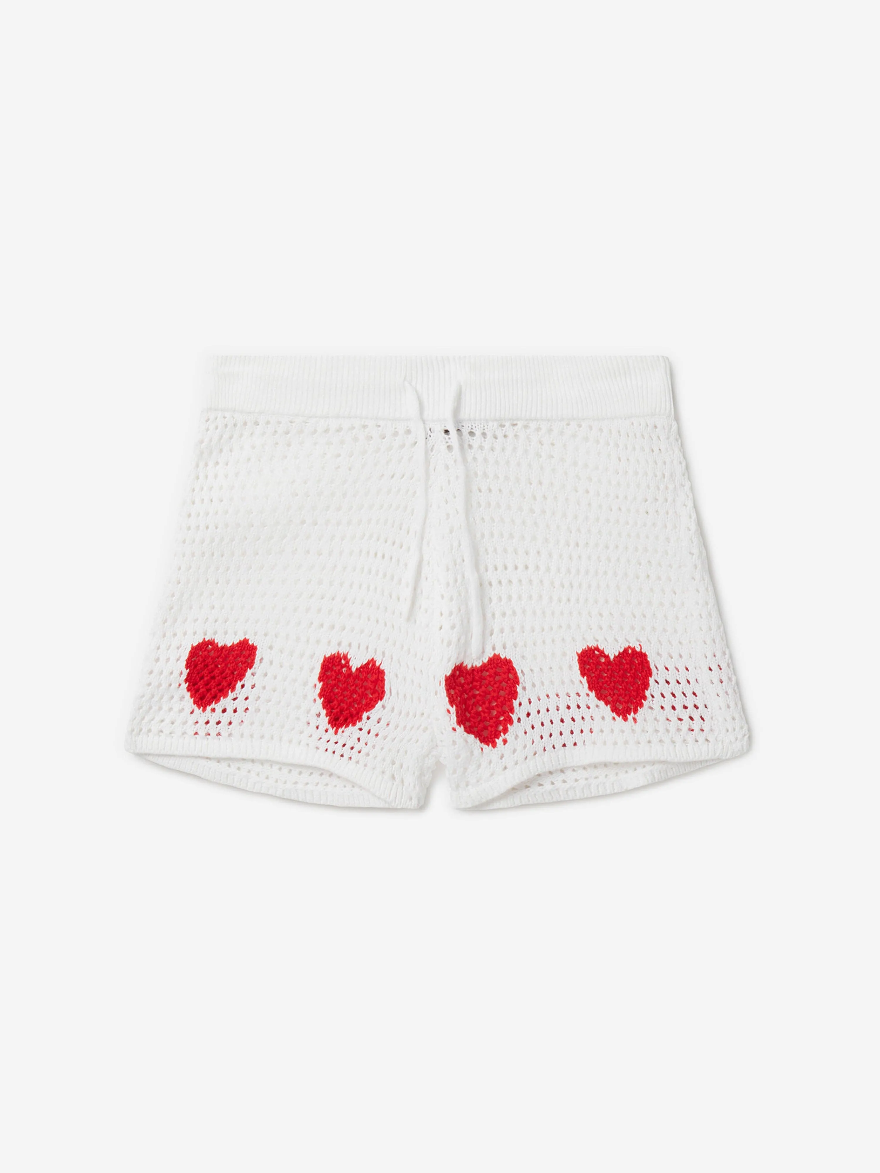 Stella McCartney Girls Crochet Heart Shorts in Ivory
