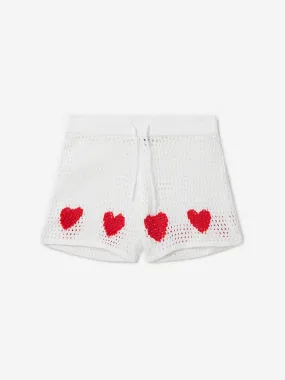 Stella McCartney Girls Crochet Heart Shorts in Ivory