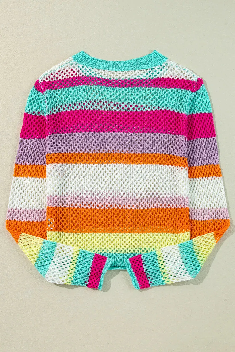 TEEK - Mesh Color Block Round Neck Knit Top