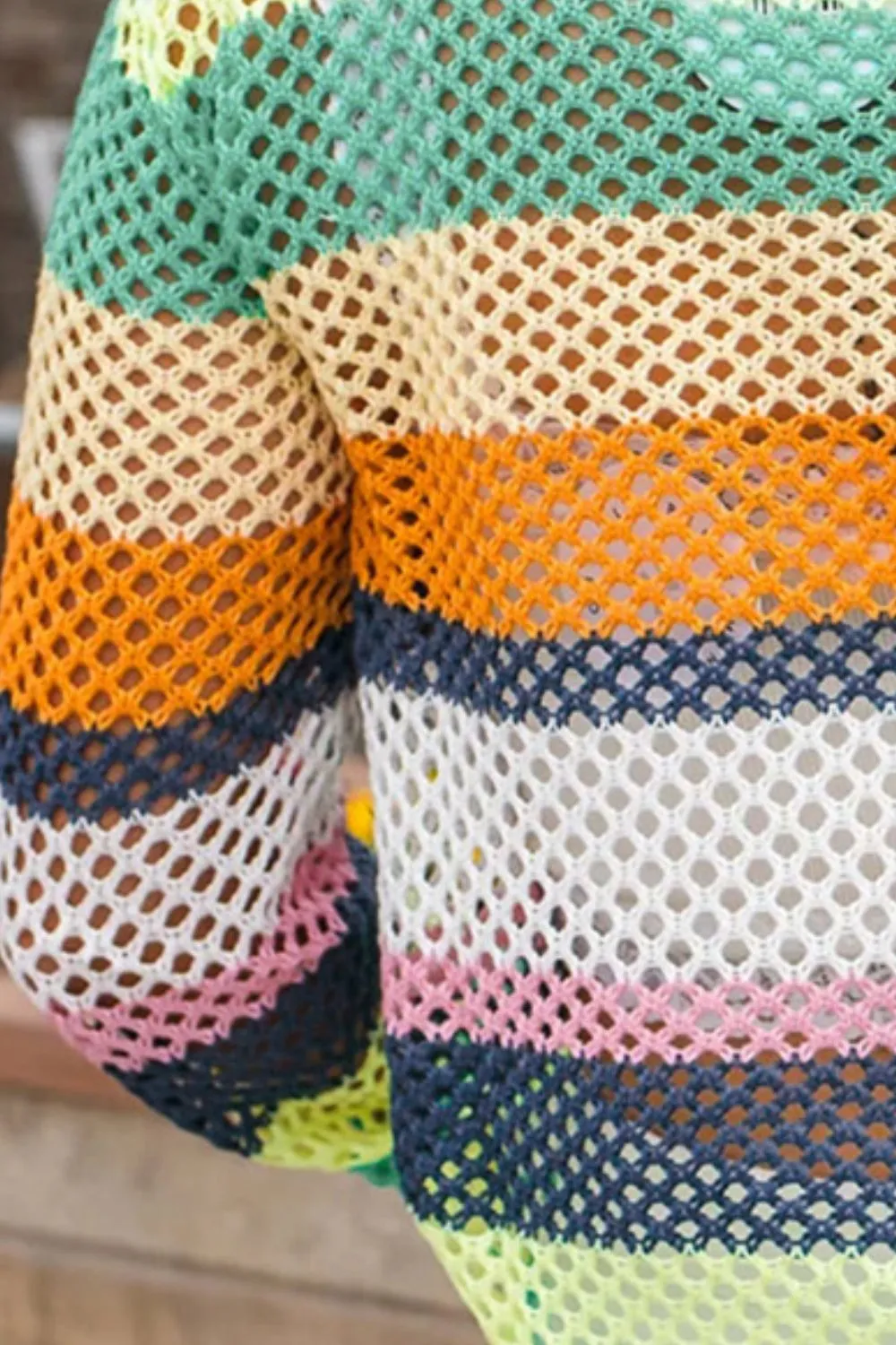 TEEK - Mesh Color Block Round Neck Knit Top